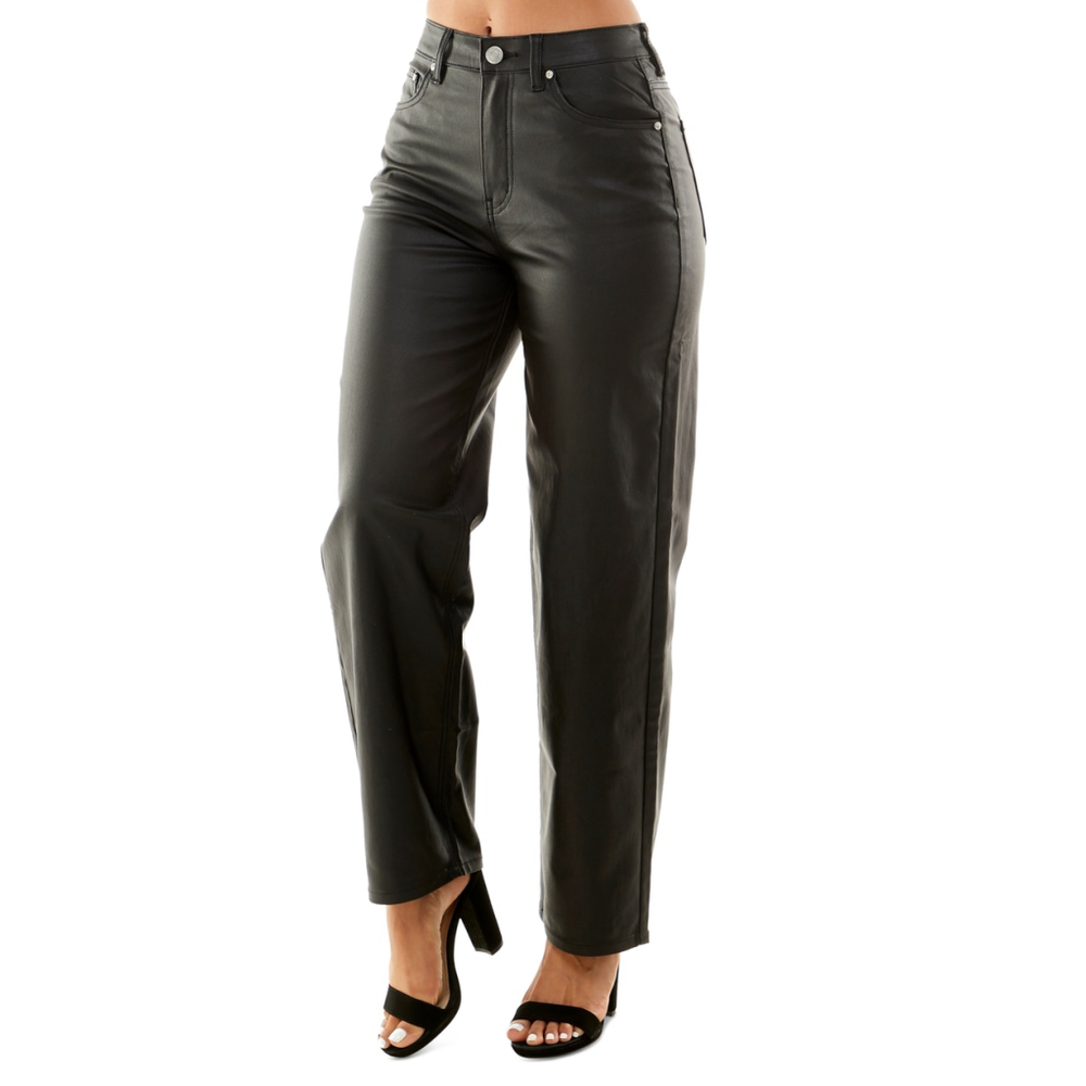 Almost Famous Size 7 Crave Fame 90s Faux-Leather Wide-Leg Jeans NWT